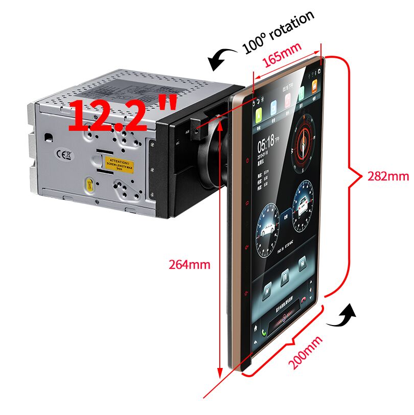 12.2" Universal Double DIN Tesla Style Radio Screen 100° Rotation Abdroid 9 Six-Core 4GB RAM CarPlay Head Unit