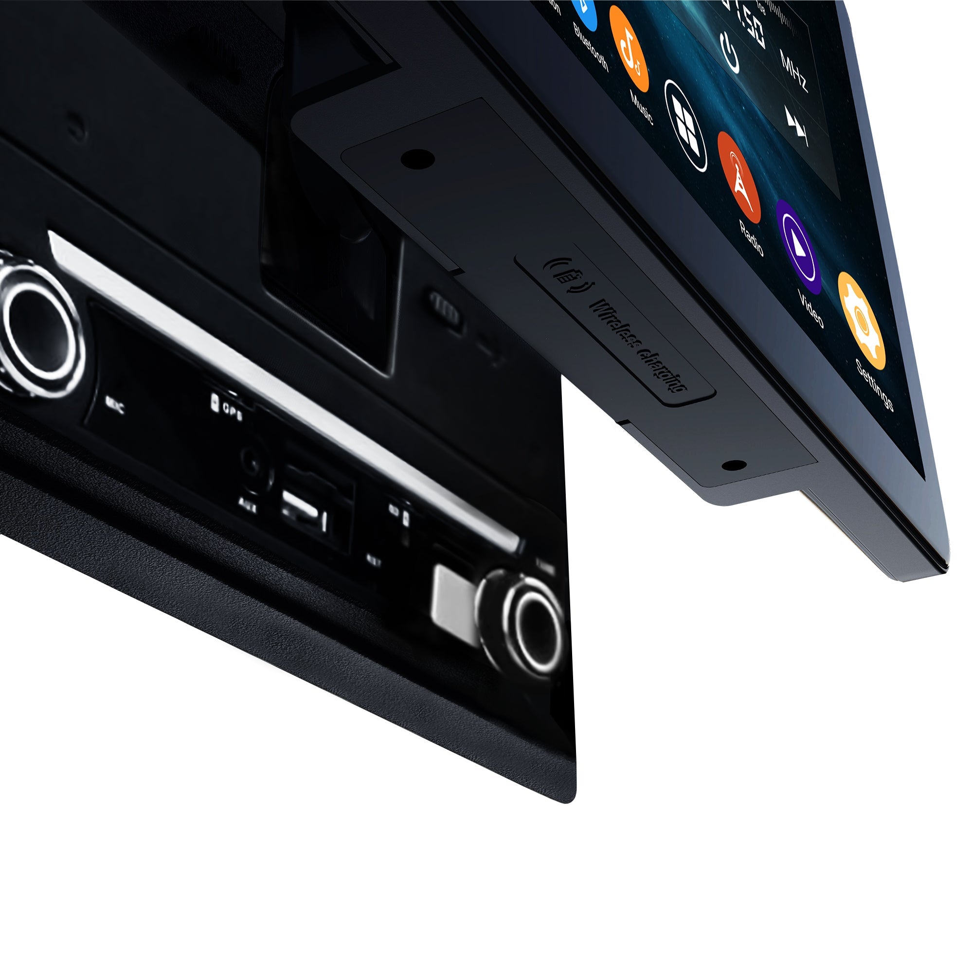 10.1" Universal Double DIN Radio Screen with wireless phone charger and left/right up/down rotation Android 4GB RAM CarPlay Head Unit